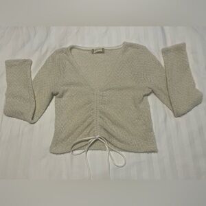 Altar'd State Cropped Sweater Size Small Fuzzy Adjustable Long Sleeve Top Cream